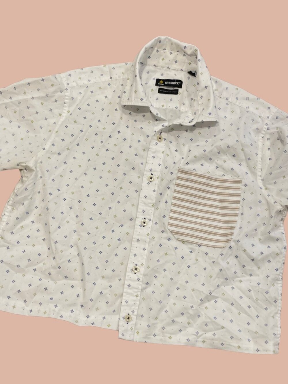 Handmade Boho Upcycled Reworked Button Down White Patterned Striped - Picture 6 of 6